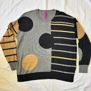 Zaket & Plover Medium Gray Black Tan Geometric Cotton Cashmere Sweater